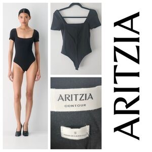 NWT Aritzia Contour Short Sleeve Square Neck Bodysuit Black Size S